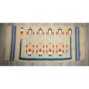 Vintage Yei Navajo STYLE Woven Wool Rug Wall Hanging Native American Art